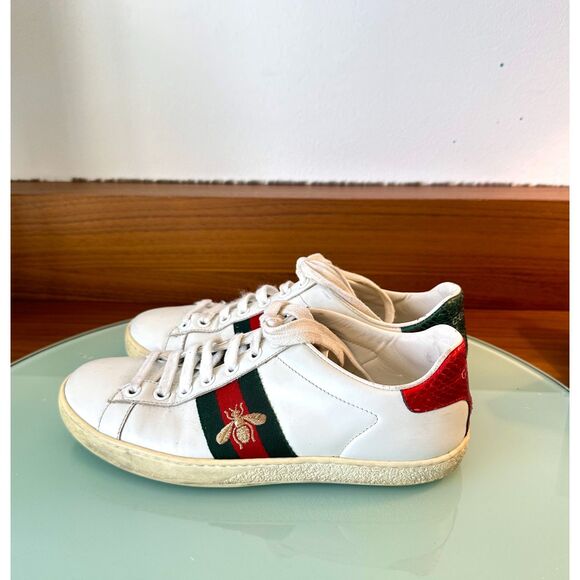Authentic Gucci Ace Sneakers with Bee – White Leather – Size US 7.5 / EU 37.5 - Picture 1 of 11